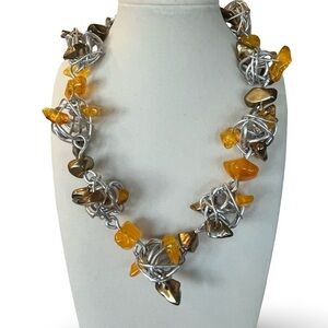 Vintage Abra Caged Aluminum and Amber Necklace